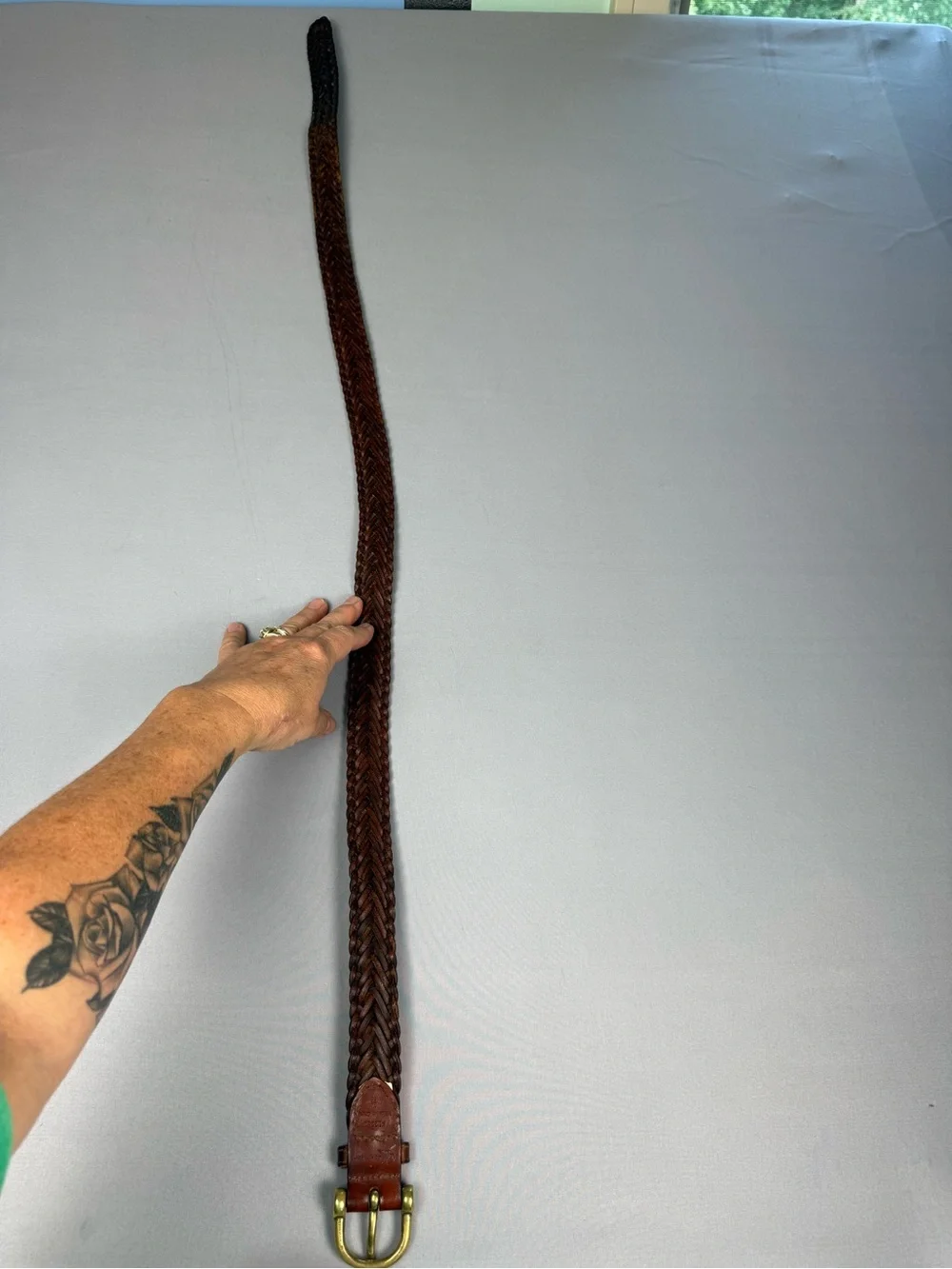 Calvin Klein Braided Brown Leather Belt Size 34 Brass Buckle